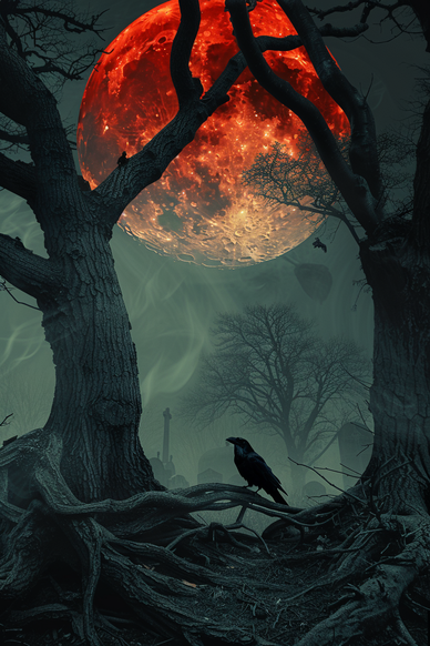 Paesaggio fantasy oscuro con rovine