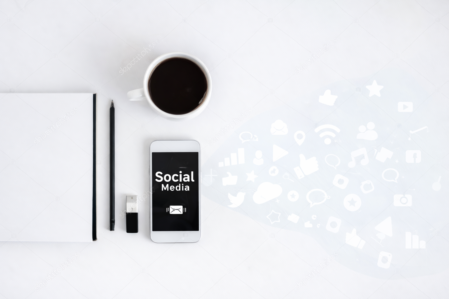 Banner con icone social minimal in monocromo
